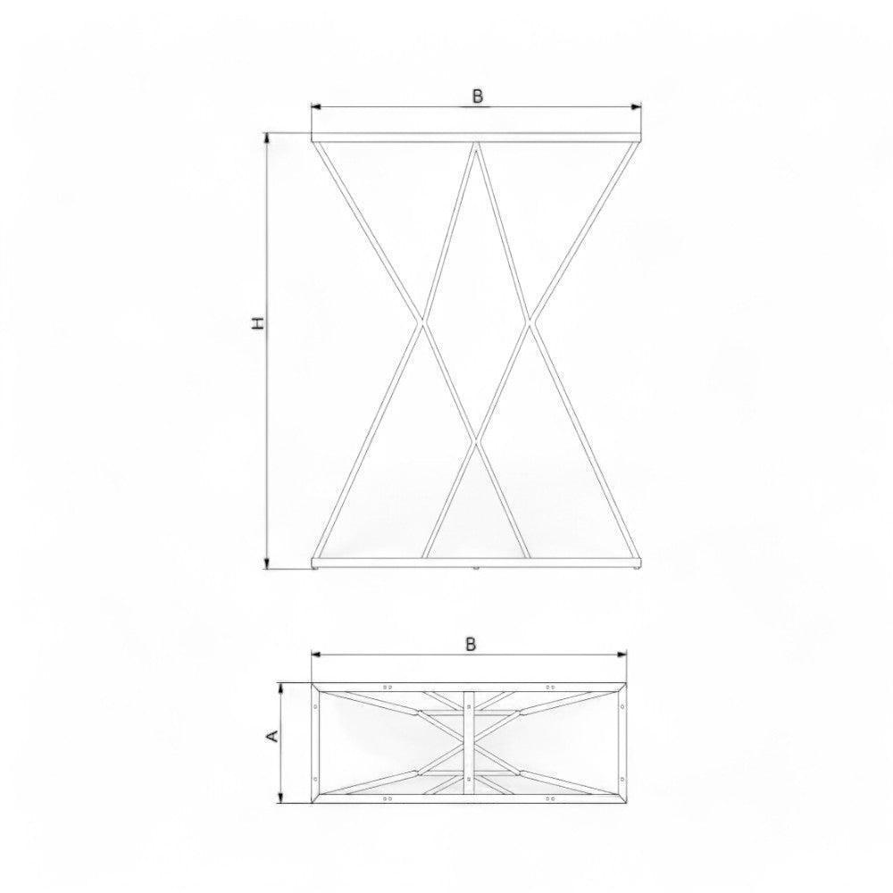 Dimensionel skitse af wireframe bordben til plankebord