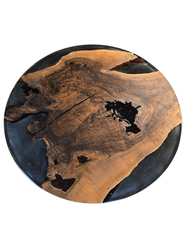 Epoxy Plankebord i Valnød med Grå Epoxy – Ø145 cm