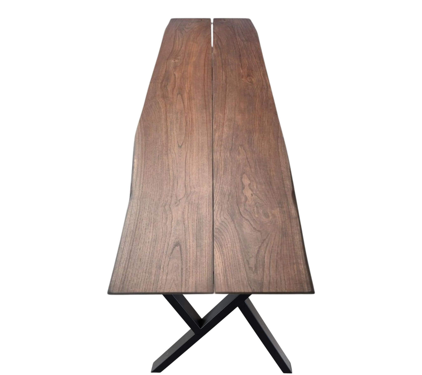 Plankebord i massivt asketræ med naturlige årer og sort cross stel