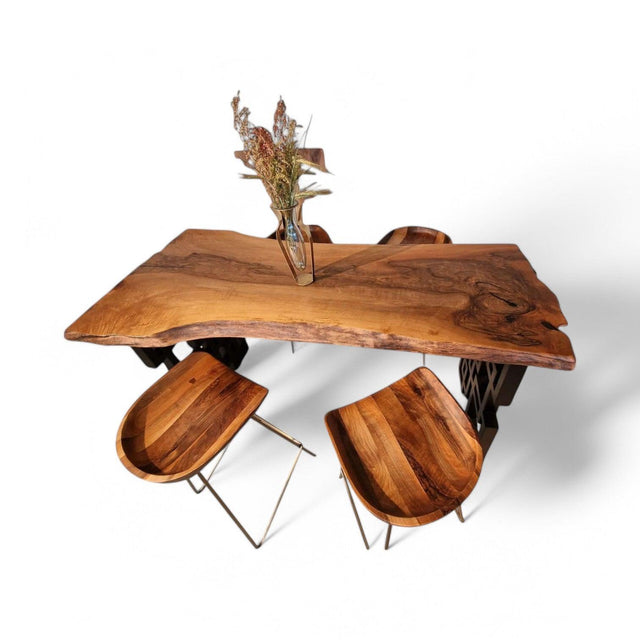 Barbord i Massiv Valnød 186×69 cm + 4 Barstole