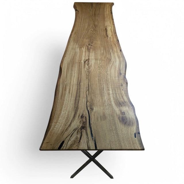 Plankebord i massivt egetræ med naturlig kant – 350x85 cm