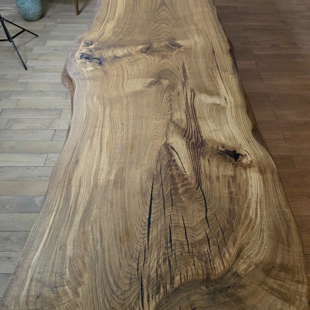 Plankebord i Massivt Egetræ – Én Hel Planke, 340 x 90/109 cm