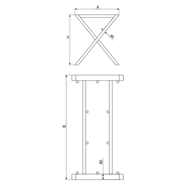 Bordben "X-Form" – Metal til Plankeborde (70x120–180 cm)