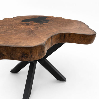 Rundt Sofabord i Valnød Ø80 cm – Naturkant & Sort Epoxy