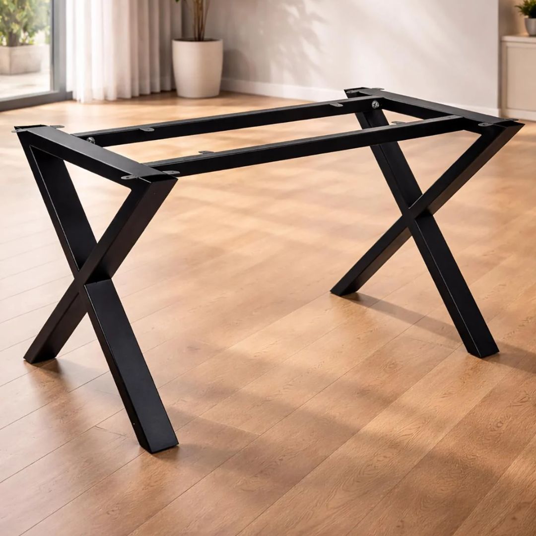 Bordben "X-Form" – Metal til Plankeborde (70x160–250 cm)