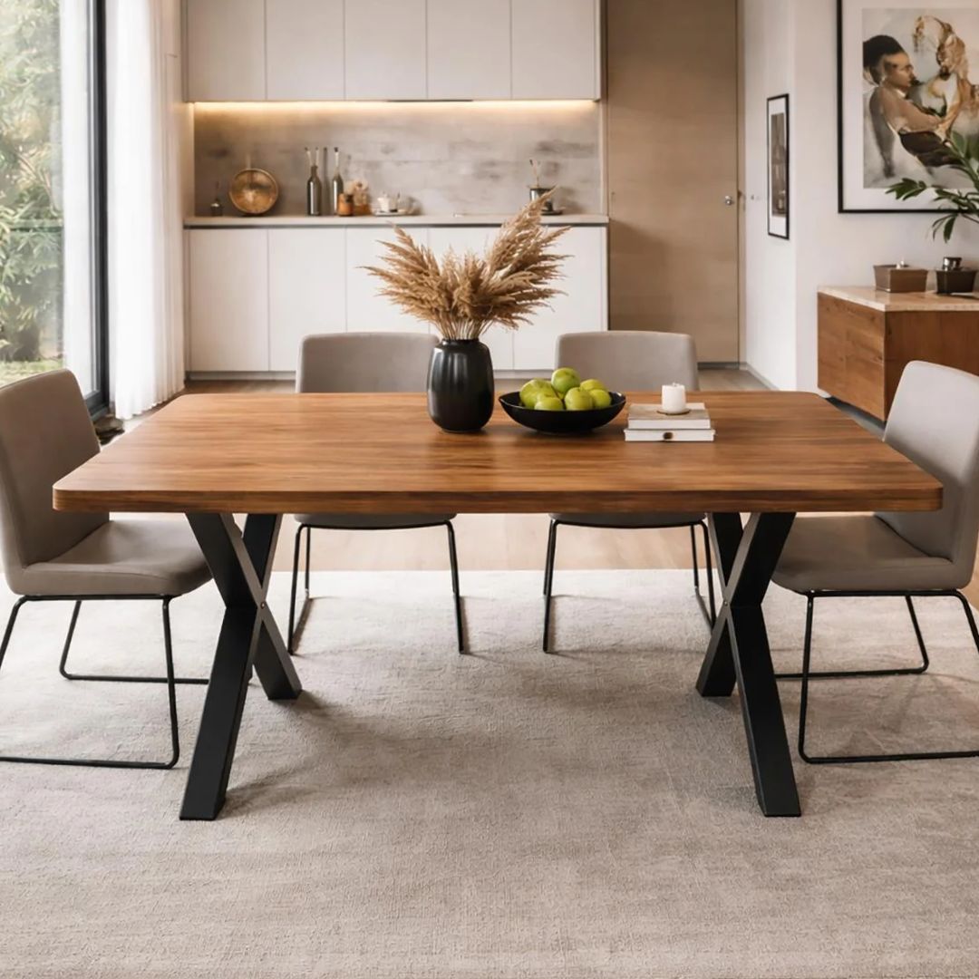 Bordben "X-Form" – Metal til Plankeborde (70x160–250 cm)