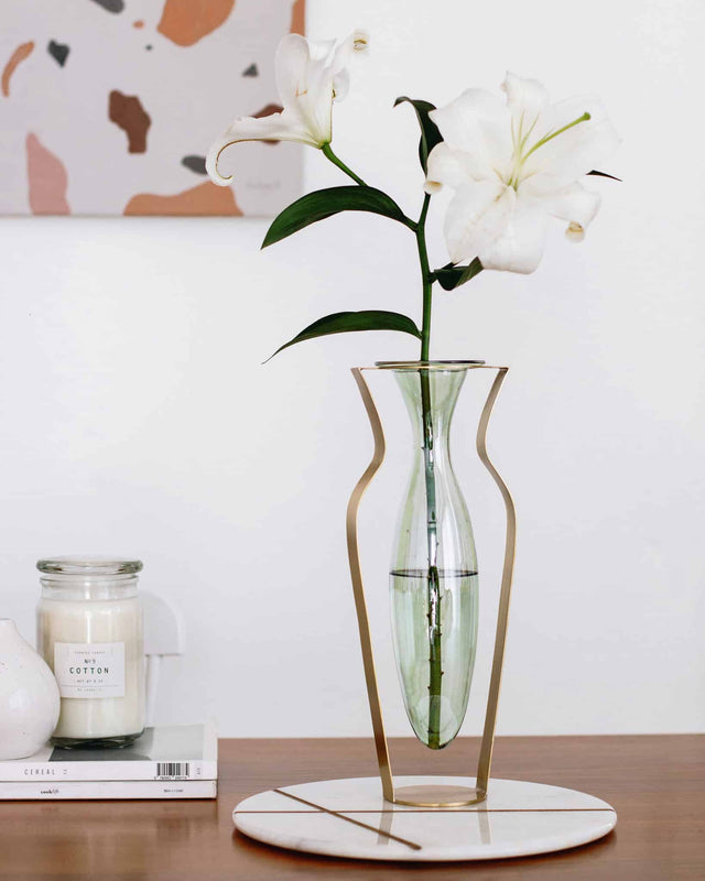 Vase i Glas og Messing