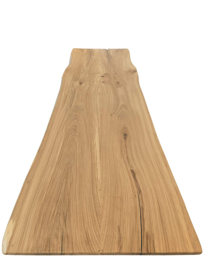 Plankebord i egetræ med naturlige årer og organisk form, næsten lige kant