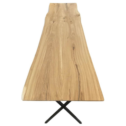 Plankebord i egetræ med naturkant og sorte X metalben