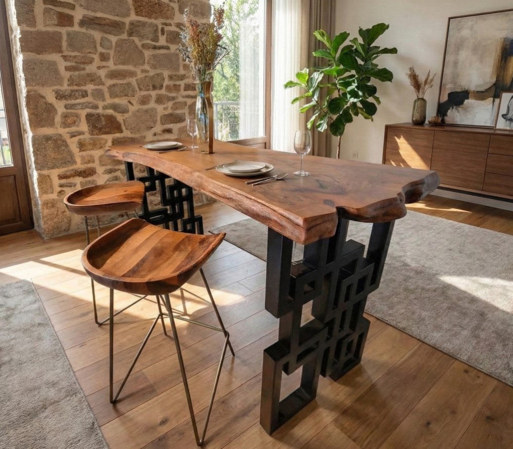 Barbord i Valnød - 186×69cm + 4 Barstole