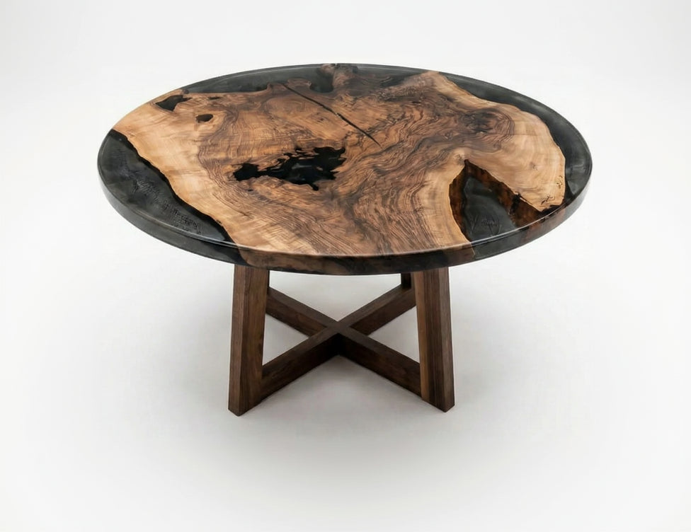 Epoxy Plankebord i Valnød – Ø145 cm