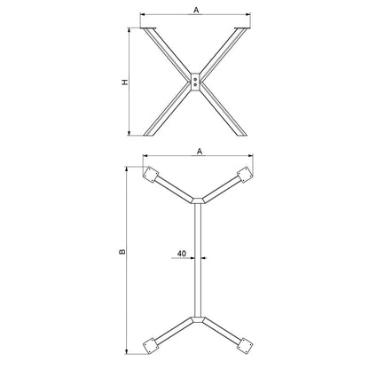 Teknisk tegning af Spider bordben til plankeborde med dimensioner