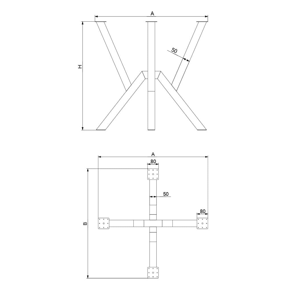 Bordben metal model Stjerne - til Runde Sofaborde