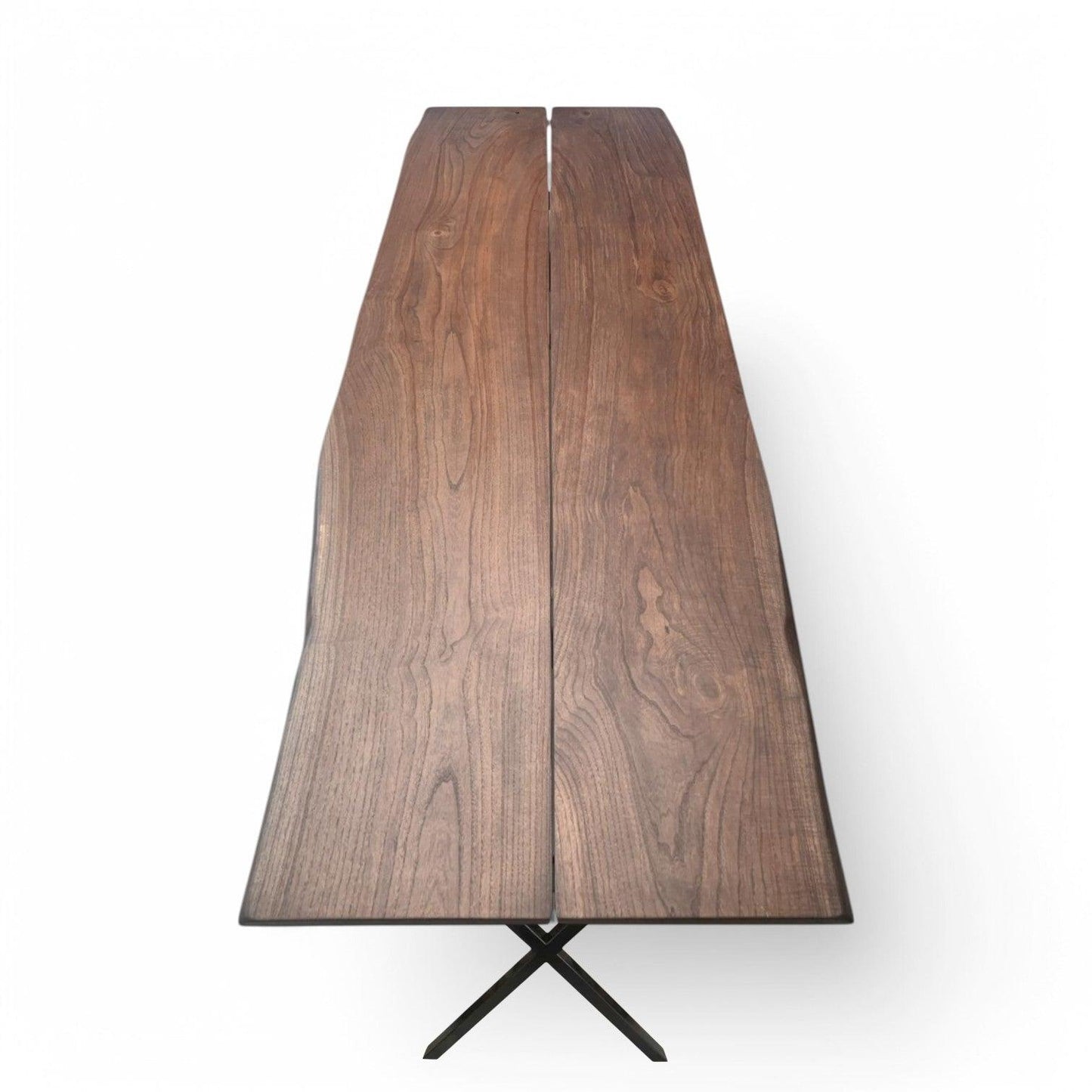 Plankebord i asketræ med natur kant og sort metal X stel
