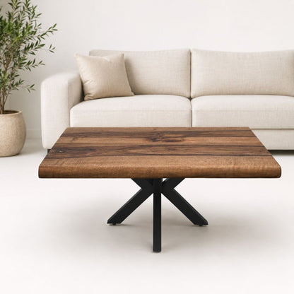 Sofabord i massivt valnød 120x70 cm med afrundede kanter og sorte bordben