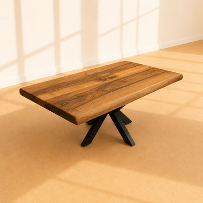 Sofabord i massivt valnød 120x70 cm med afrundede kanter og sorte bordben