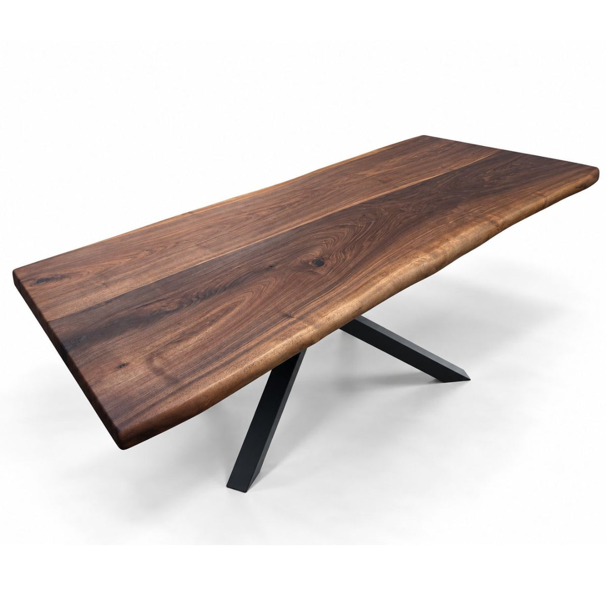 Massivt valnød plankebord 200x100 cm med sort metalstel