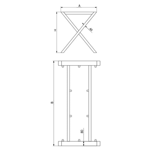 Bordben "X-Form" – Metal til Plankeborde (70x160–250 cm)